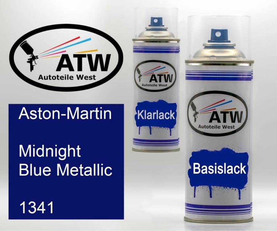 Aston-Martin, Midnight Blue Metallic, 1341: 400ml Sprühdose + 400ml Klarlack - Set, von ATW Autoteile West.